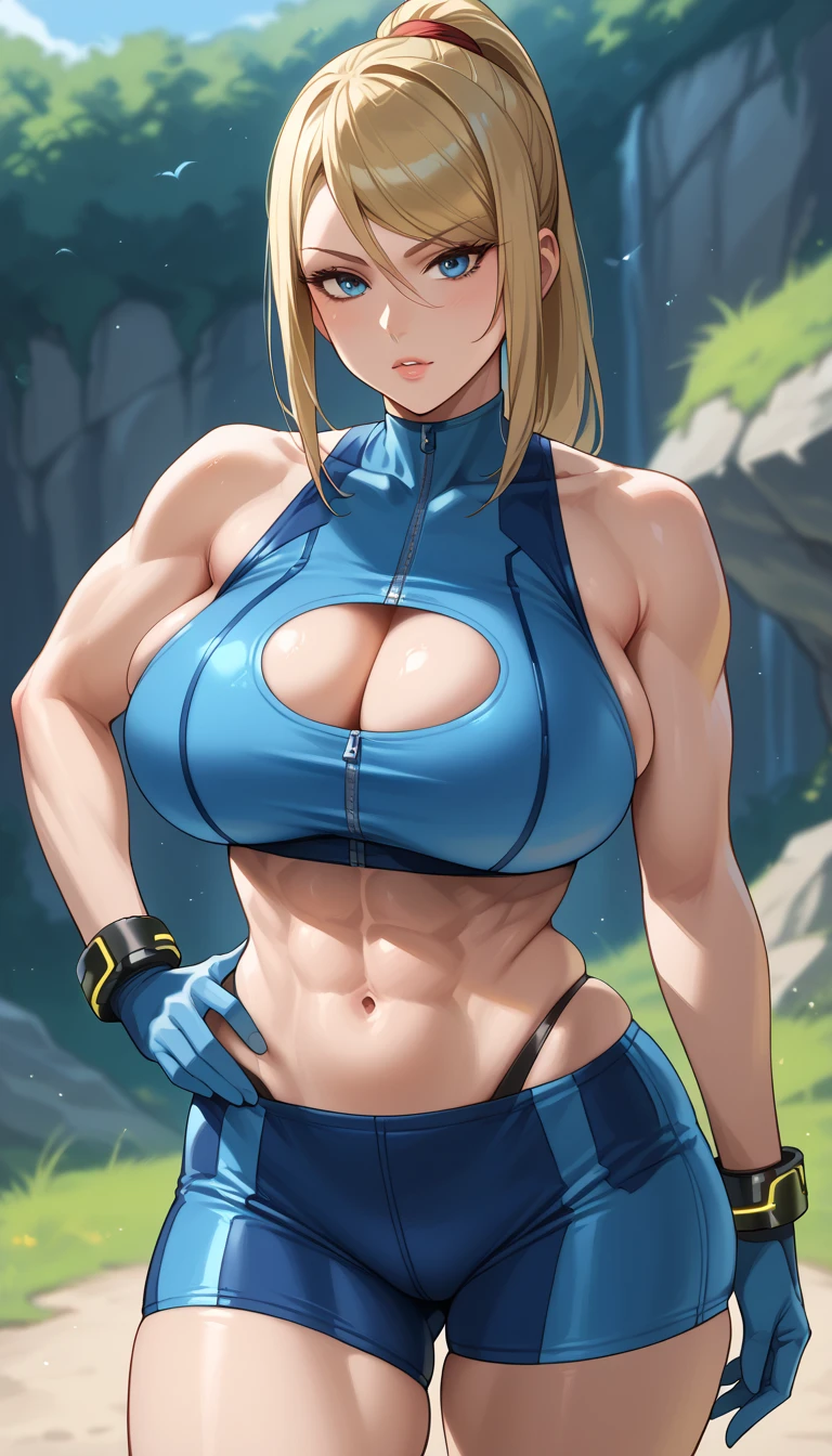 masterpiece, 8k, perfect art, (1girl:1.1), tall woman ,solo, (Human ears:1.0) ,((perfect female figure)), (nsfw), front for viewer, mature woman, bimbo, (teasing), best quality: 1.1, seductive posture, sexy sitting pose, attractive, sitting like queen , body showing and shoulders, (hair tomboy pixie bob blondie hair: 1.5), (abs muscle ripped :1.2) ,(big arms :1.2) (eyes green: 1.4), ,(big breasts: 1.2), (big biceps: 1.5), ( t shirt white cleaveage top and shorts jeans), fit, (abs:1.1), (athletic body:1.2),(large breasts: : 1.3), sitting in gym sports .
