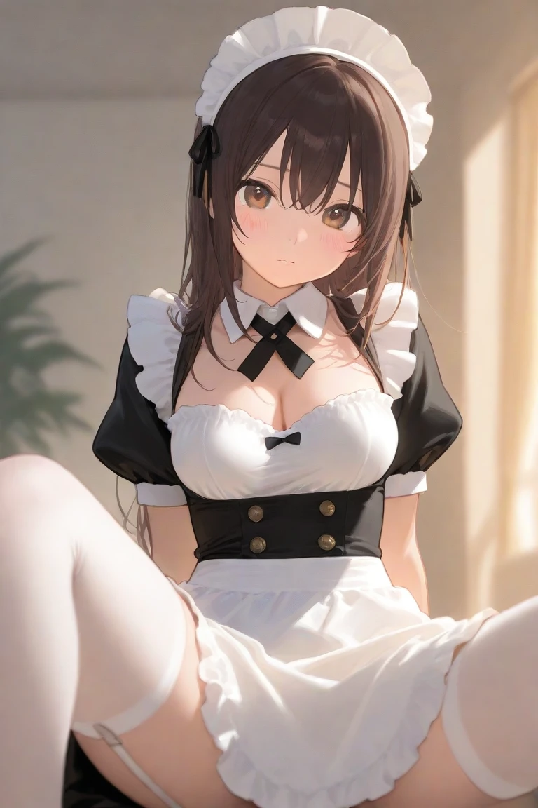 Beautiful pregnant female maid, mature, bunny ears, wants to have sex with me, cleavage, maid dress,
