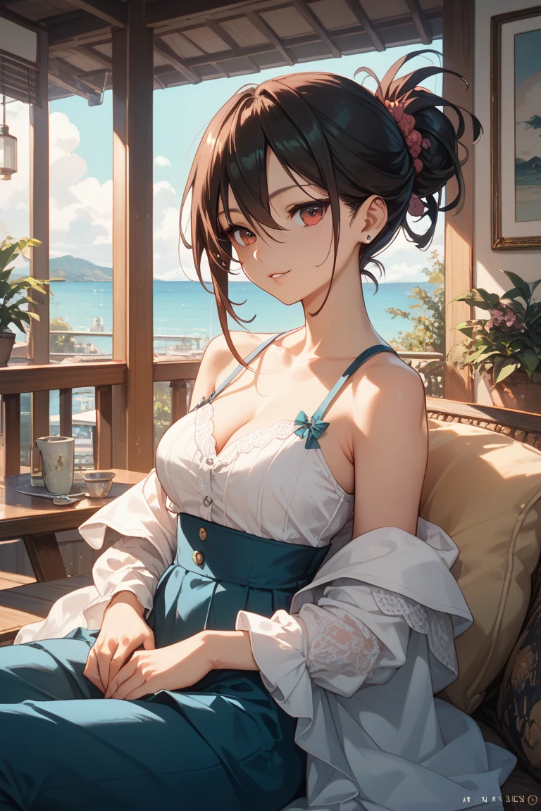 ((Best Quality, 8K, Masterpiece: 1.3)), 1girl, Slim Abs Beauty: 1.3, (Hairstyle Casual, Big Breasts: 1.2), Dress: 1.1, Super Fine Face, Delicate Eyes, Double Eyelids, Smile, Home, anime style