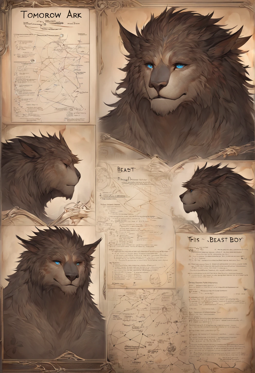 Double page presentation with a werewolf and the phrase leo the werewolf