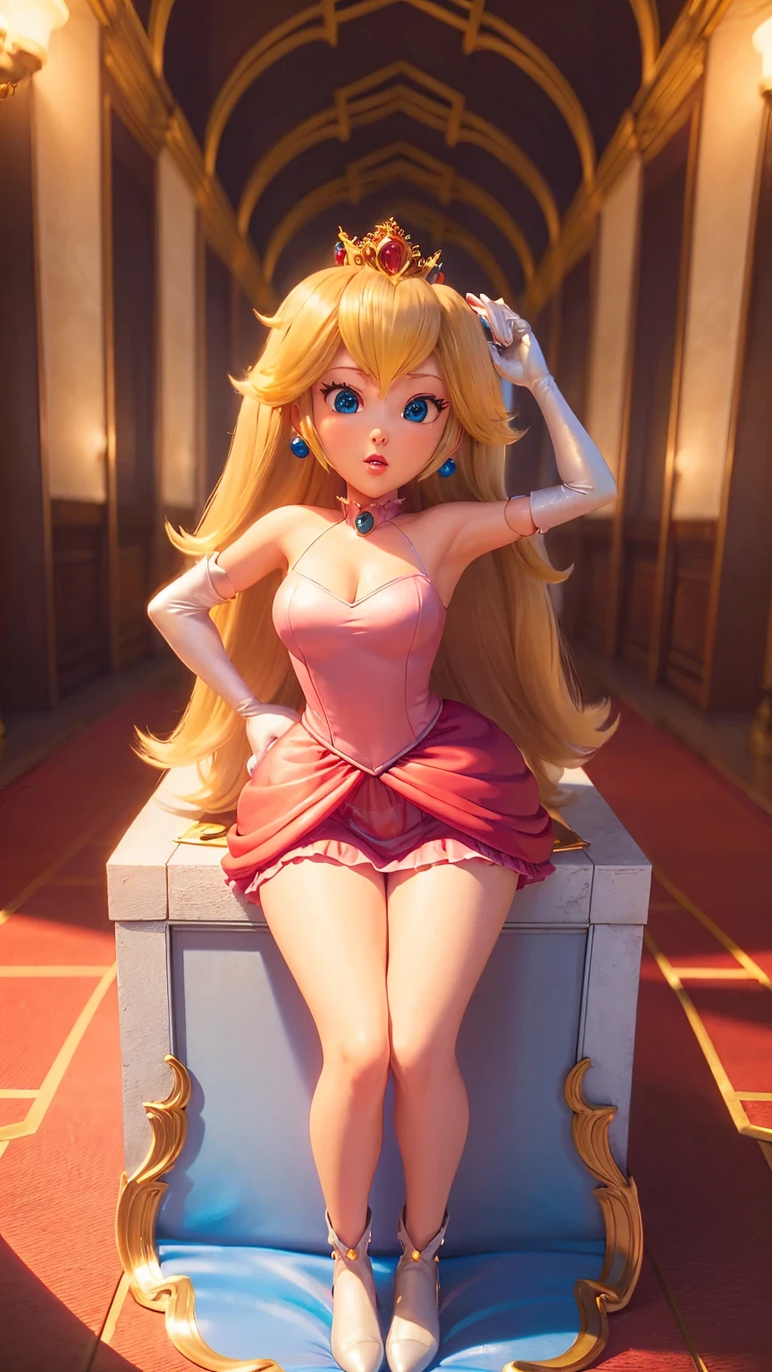 "A solo shot featuring 
PrincessPeach, jumpsuit , a DJ, showcasing her skills on the turntables at a vibrant rave."