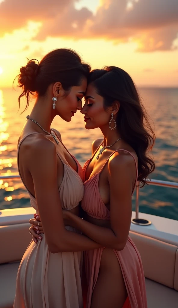 best quality, high quality, ultra quality, 8k, masterpiece, detailed, extremely detailed, insanely detailed, ultra detailed, ultra highres ,exquisite,
lifelike Images,cinematic experience,UHD picture,Realistic,photorealistic,hyperrealistic,vivid,RAW photo,shot by DSLR,Two women kissing in a port town