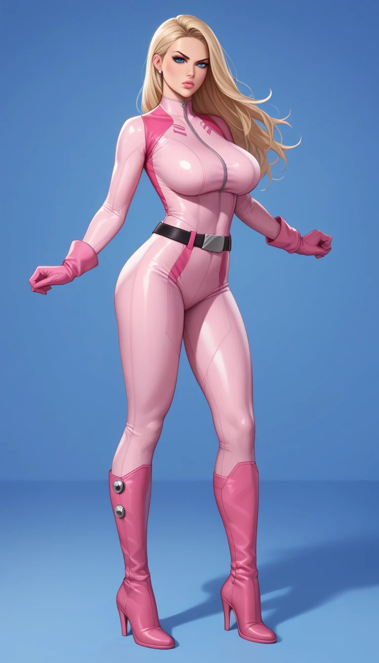 inflation, living inflatable, 1woman, solo, marilyn_monroe, in PIT-Erotic-style style, (muscular:1.2), bimbo, (thick lips), extra long thick blonde and red hair, wearing kamikaze headband, (shoulder padded lavender and light blue office lady suit with white shirt underneath and long tie), (lavender tockings with black flat heeled leather shoes), (walking down brightly neon lit and pastel decorated office hallway), inflatable, transparent skin, (hypermuscle:1.1), (background of lowrise office room with morning daylight outside windows with small town landscape), (blow gigantic bubble gum from her lips), seductive smile