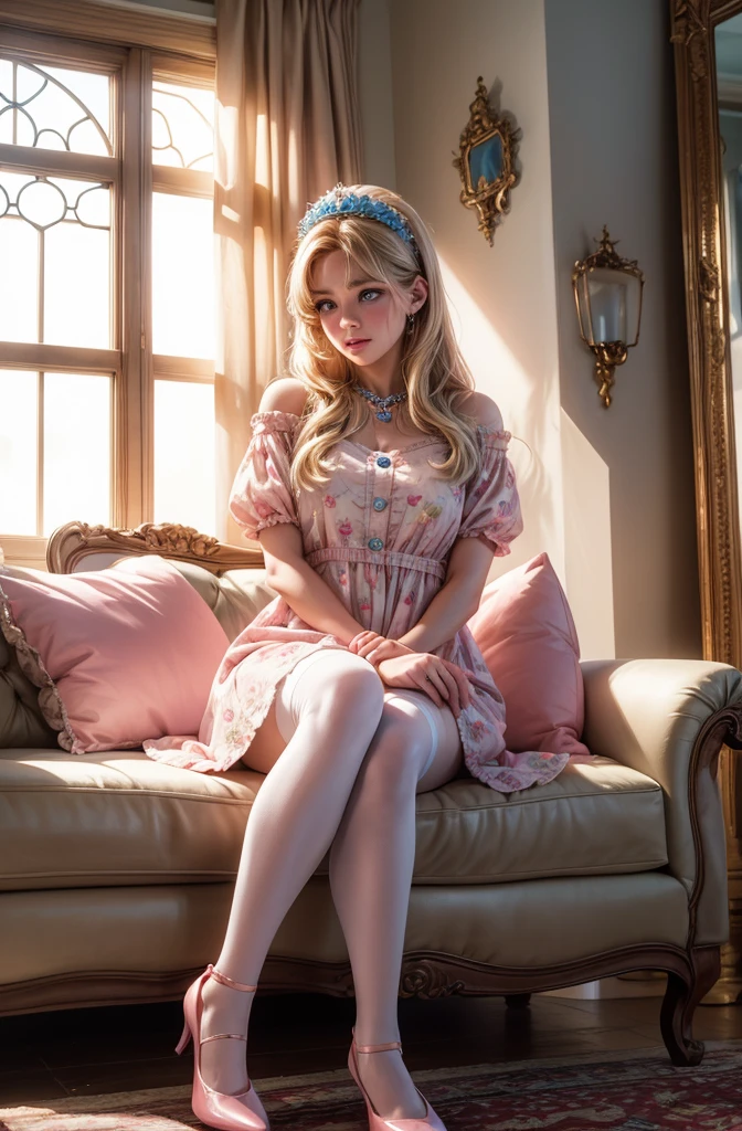 Marie Rose, light blue eyes, (best quality, ultra-detailed), (realistic:1.37), beautiful and detailed face, ultra-realistic texture, delicate face, delicate body, red lipstick, bright colors. High definition, 8k.