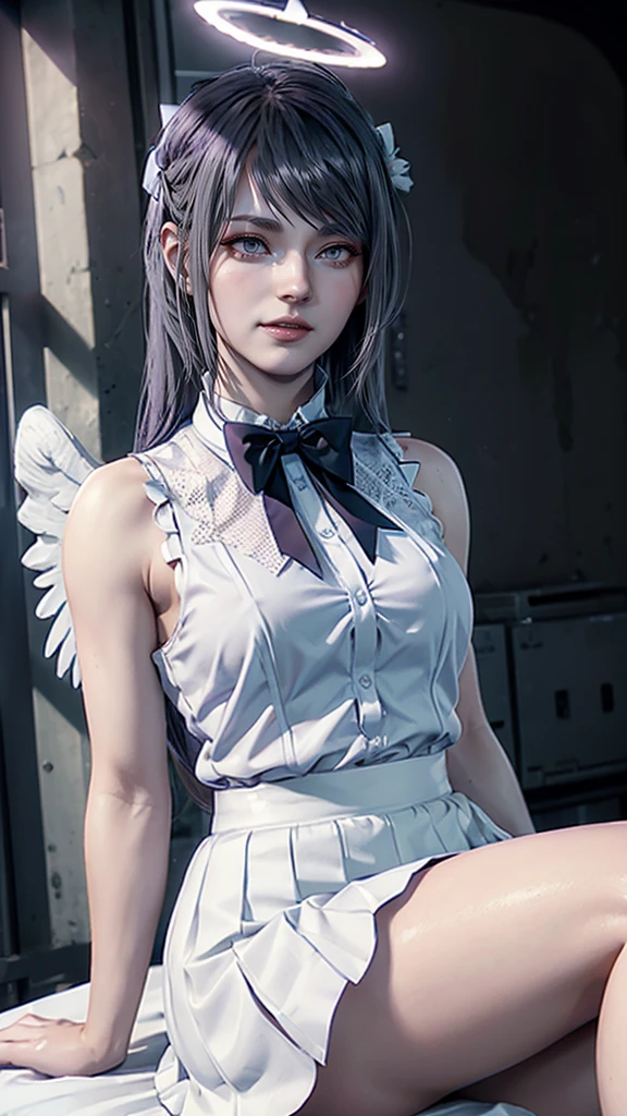 realistic, 1girl, white hair, purple eyes, glowing eyes, crop top, skirt, parted lips, blush, night, flowers, sun, sunlight, Beautiful girl, large breasts detailed body, model:real, face:real, photorealistic, sexy pose, good lags, ultra detailed realistic face