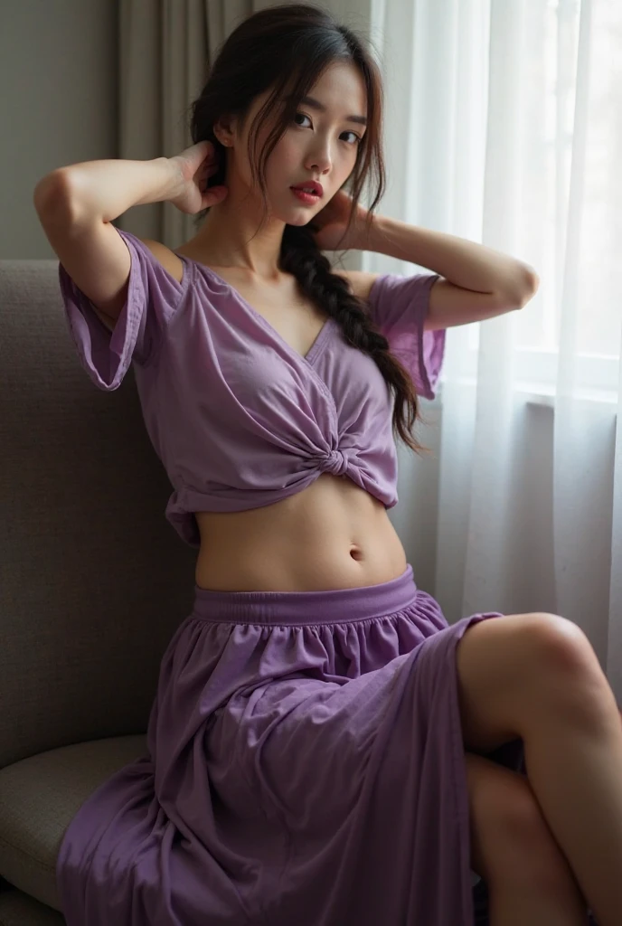 (((8K、Highest quality、masterpiece、Ultra-high resolution)))、(Realistic:1.4)、RAW Photos、(Real skin texture:1.3)、(Film Grain:1.3)、((One Girl、Beautifully detailed eyes, face and skin texture、barefoot))、Cute Japanese Woman、Beach、A strong wind is blowing、Her hair and skirt are flying、(((On all fours, Crawling)))、Pleated skirt、((No underwear:1.35))、splash、Sandy Beach、Light of the sun、clear blue sea、The waves crash quietly、blue sky with white clouds、Beautiful Nature、(((Open front:1.63)))、((No underwear、Raise one leg))、