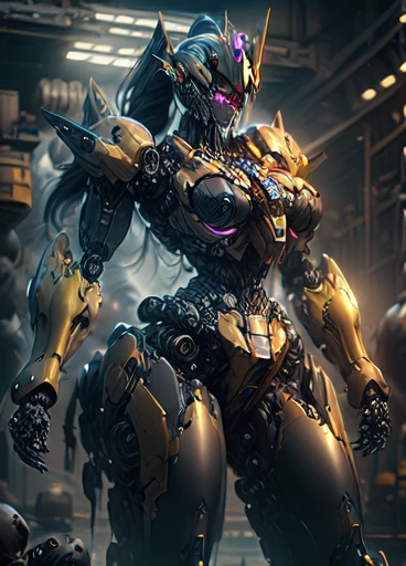 robot girl, humanoid robot, robot joints, full face mask, huge tits
