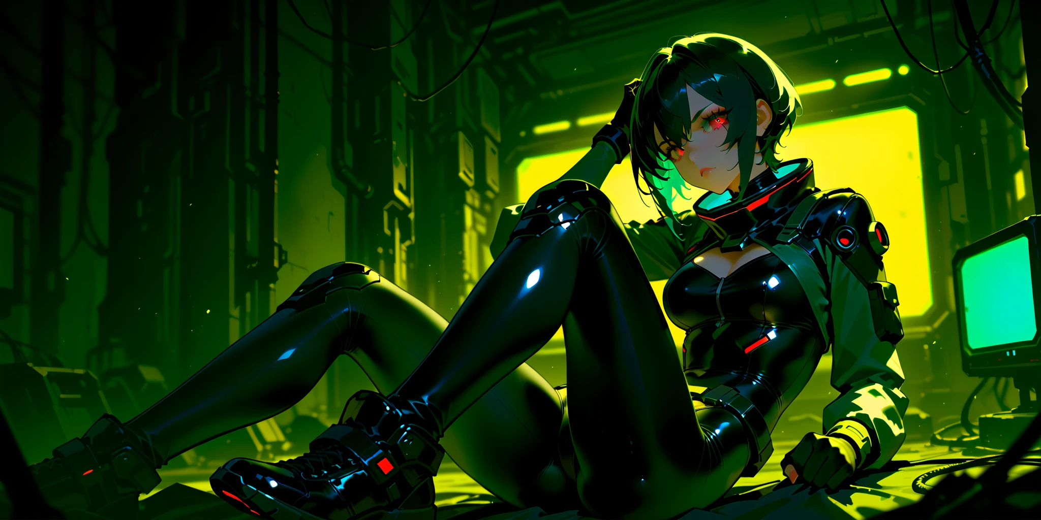 (((Illustration: Digital))). (1girl, adult, solo, very sexy but also demure:1.45) ((dressed in sheer nightie, neonpunk visor, oversized sneakers, neon trim underwear, navel ring, spike collar , Night , ((Centered view)) , pose: sitting pose , lounging on a couch surrounded by ultrafine electro-light particles , on a bar background , (((Post-Apocalyptic Cyberpunk Noir))) , Syd Mead Style, Simon Stålenhag style, Kilian Eng style , by Hayao Miyazaki and Makoto Shinkai and Yoshitaka Amano