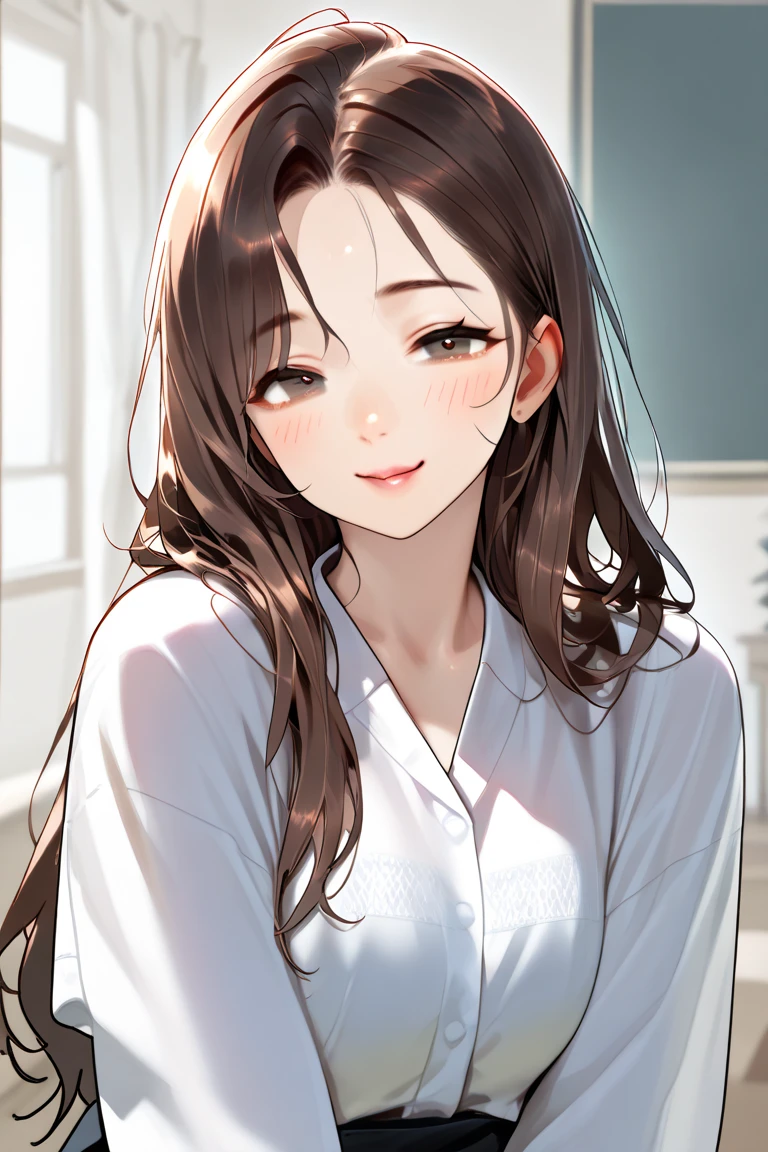 Brown hair. Anime girl. Asian girl. Ulzzang. Brown eyes. Smiling. 