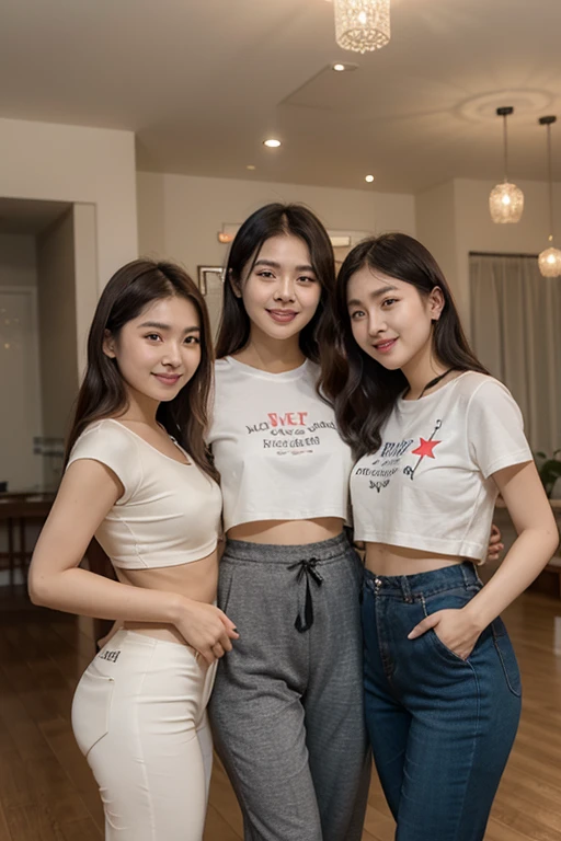 masterpiece, Better Quality, High resolution, ((Photorealistic:1.4, RAW Photos, 超High resolution,Best image quality: 1.4)), ((Do not split)),((Upper body 1.5)), Beautiful attention to detail, Natural color lip, ((Big smile:1.5)), ((Random and cute curly hair)), ((Random breast sizes from large to medium:1.3)), ((random fall clothes:1.6)), ((Random Light Wear:1.2)),((Proudly、Eyeballs under the arms:0.9)), ((Peeking from below)), ((Hotel)), ((Random and cute expressions)),, ((Three Girls、Three people standing side by side:1.5)) Highly detailed and professional lighting、 ((Random and cute expressions:1.5))、 ((Armpit Display:1.5))、 ((She's showing her armpits:1.5))、 ((I can see your thighs:1.5))