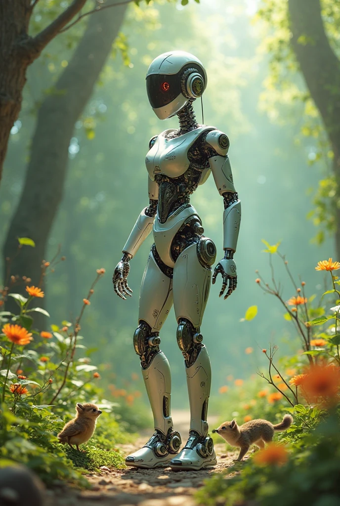 Robot walking in garden