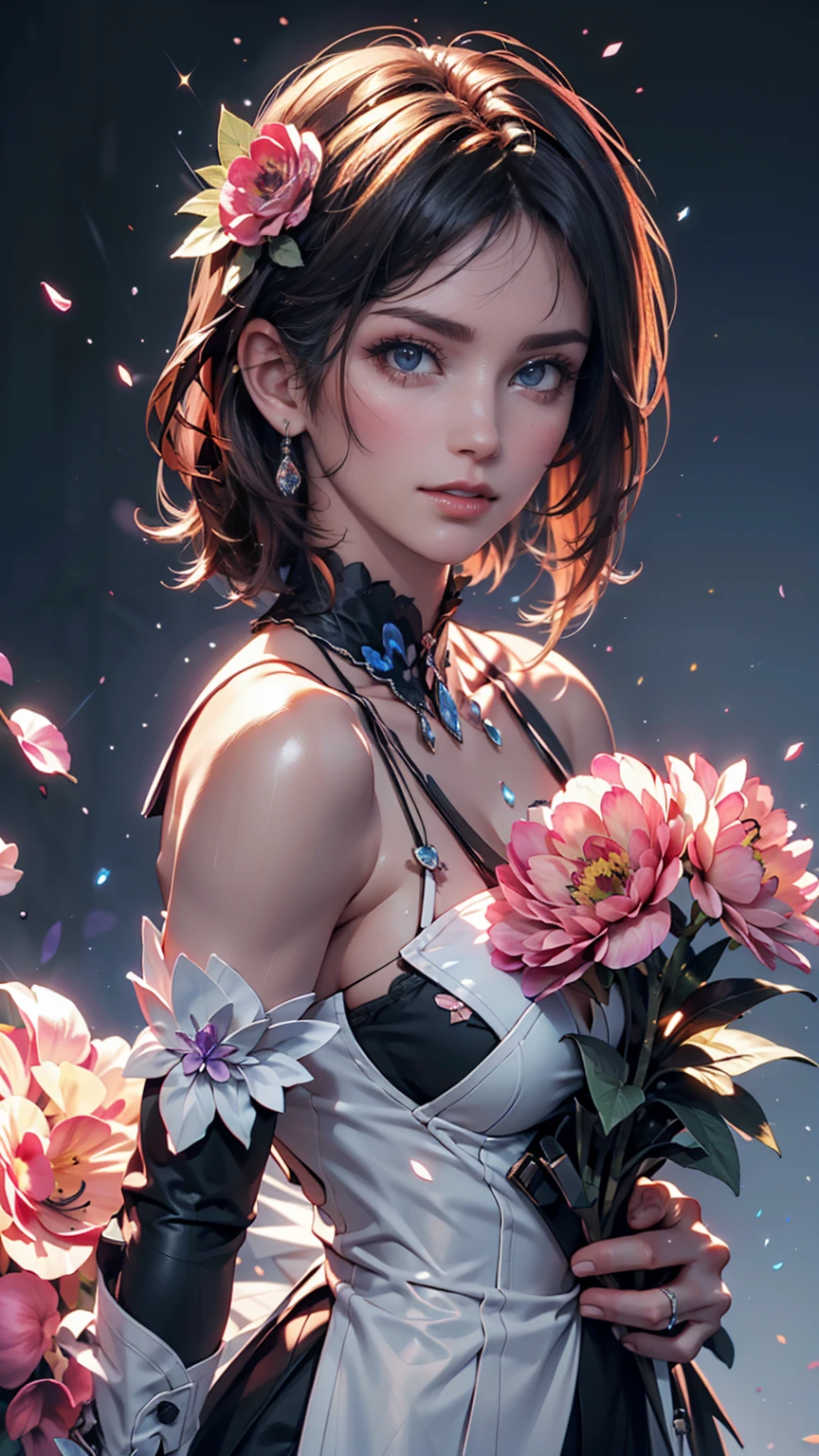 Resident Evil 6,Ada,Short Hair,Photorealistic,Ultra HD,high quality,masterpiece,Digital SLR,Detailed details,Intricate details,Anatomical basis,Depicted in detail,A detailed face,Realistic skin texture,Vivid details,Perfect Anatomy,Perfect Anatomy,Anatomically correct hand,Anatomically correct fingers,Super Detail,Complex 3D rendering,Sexy pose,Beautiful morning glory(flower),Rainy Sky,Beautiful scenery,Fantastic rainy sky,Picturesque,Pink Lips,smile,Fantastic butterflies々,