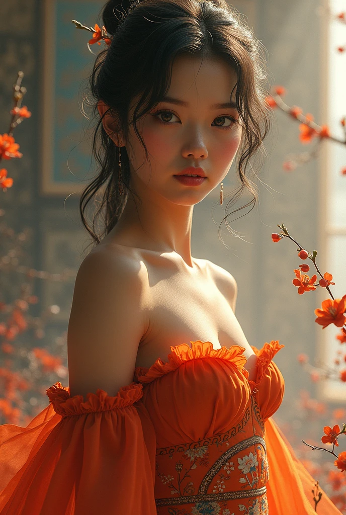 Japanese woman with big breasts, the most realistic photo, big breasts, nipples, halos are big 