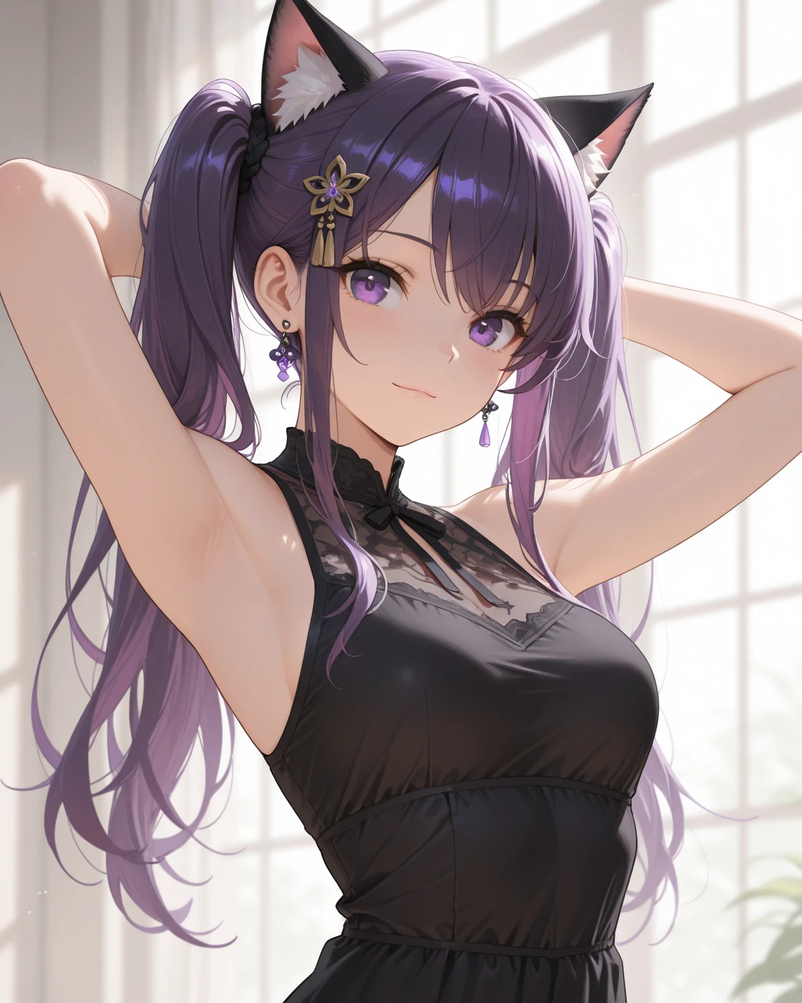 <lora:pastelMixStylizedAnime_pastelMixLoraVersion:0.3>,<lora:shadedface_2r16d16e:0.1>,<lora:V11ForegroundPlant_V11:0.3>,masterpiece, best quality, 1girl, solo, yellow eyes, black hair, purple hair ornament, <lora:miki-4.0-v1:0.6>, laboratory, office lady, athletic leotard,