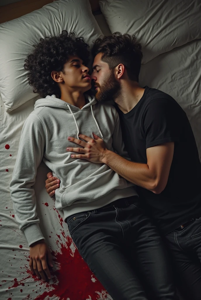 Sweat drops from the brunette man's feet and another man's mouth is watering