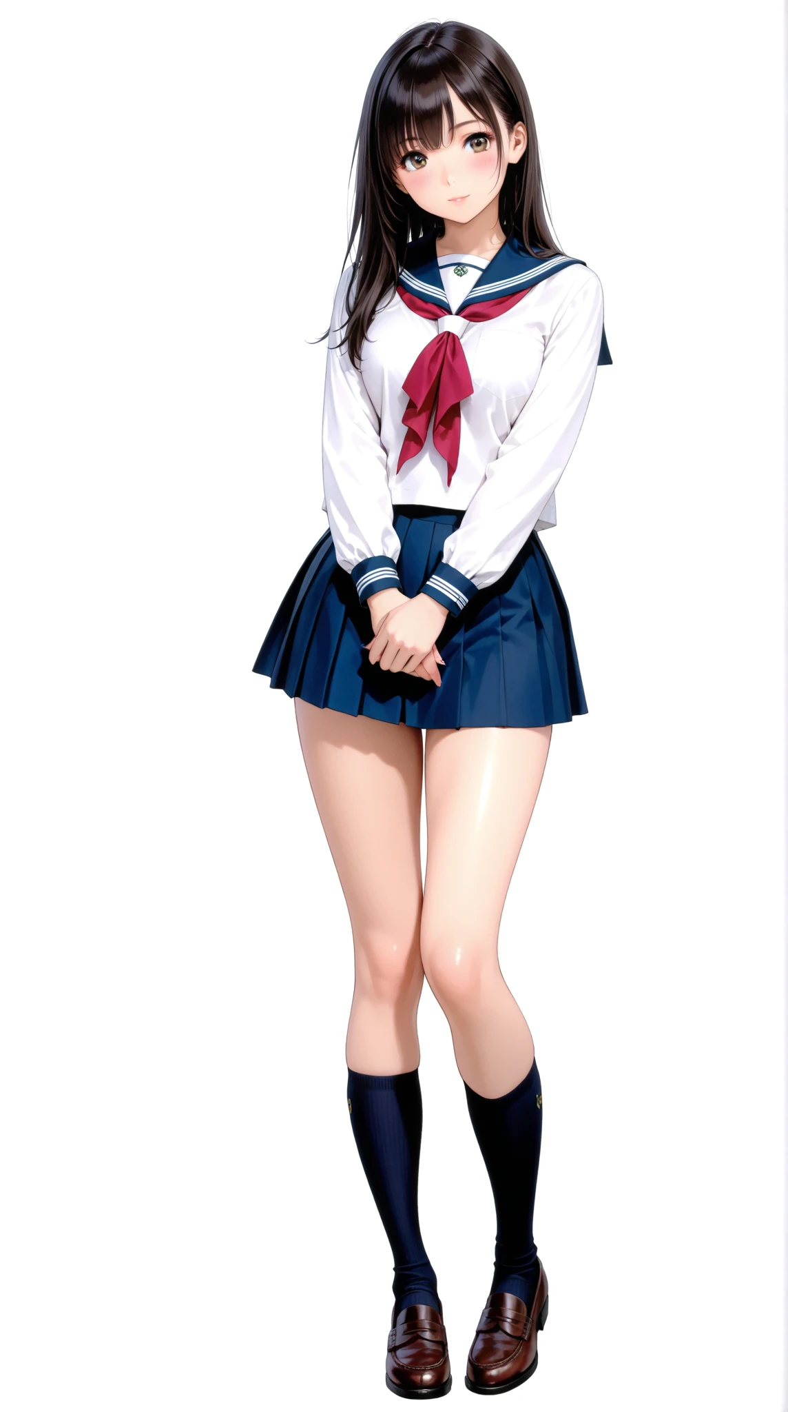 Full body drawing reference, Perfect Proportions, A high school girl in a sailor suit exposing her breasts and crotch、A woman lifts her skirt with her hands to show off her crotch、Cute Naked Women、Front view, Side view, Rear View