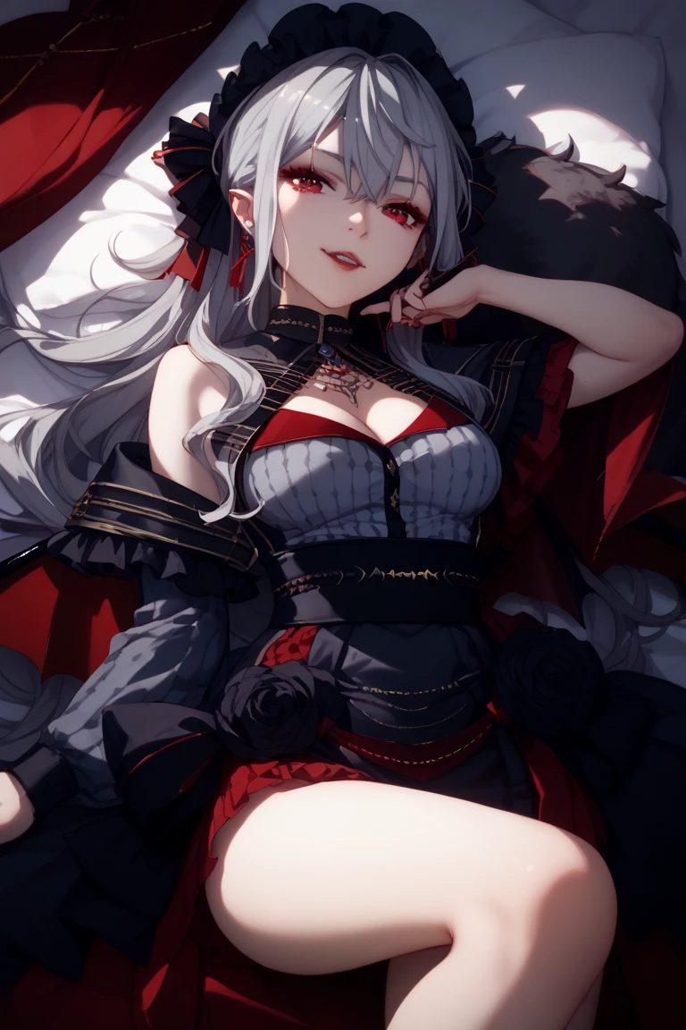 Highest quality、Highest quality、Masterpiece、girl((Metal body,Age 25、as soon as、Highest Bust、Medium Bust、Wide open chest、Red glowing eyes、Black Ear、Red Mesh、Disheveled Hair、Loincloth、thin、The best valley、Open chest、Red Cape、hair ornaments、Full body view、Black short-sleeved hoodie、Red pants、Ruby Necklace、No underwear、hat,Intoxication、Sit on a chair、Crossing your legs))、high quality、Beautiful Art、background((night、Red room、Cool chair,Cool chess board、table、red wine))、flight、Flying Debris、Depth of text、movie、Visual Arts、Perfect Art、8K、Genuine、