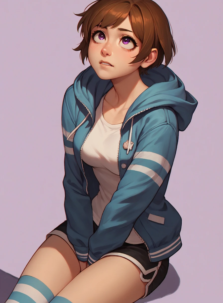 ((best quality)), ((masterpiece)), (detailed), <lora:Undertale Frisk:0.4>, Undertale Frisk, brown hair, (brown shorts:1.3), bob cut, short hair, black pantyhose, (blue shirt:1.3), yellow eyes, (1girl:1.3), (solo:1.3), striped, striped shirt