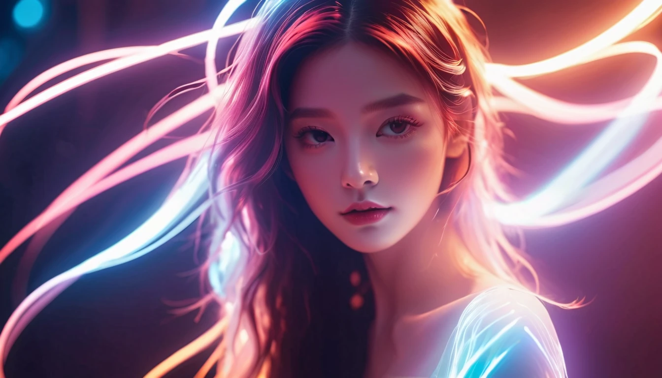 finest image, (8k, RAW photo, realistic), detailed and delicate depiction and flashy and dynamic painting method, portrait, She is an adult and beautiful woman with flat chest but great style, pink and black night dress
