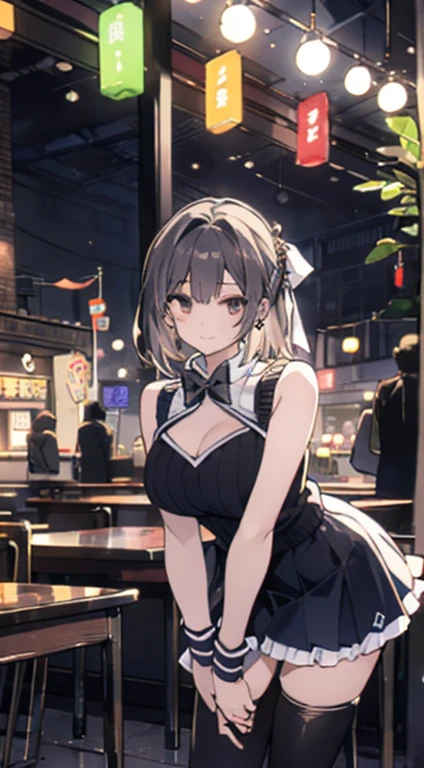 masterpiece,best quality,highres,ultra-detailed,aasiesta,short hair,bangs,x hair ornament,hairclip,<lora:siesta:0.8>,playboy bunny,casino,holding tray,embarrassed,blush,standing,