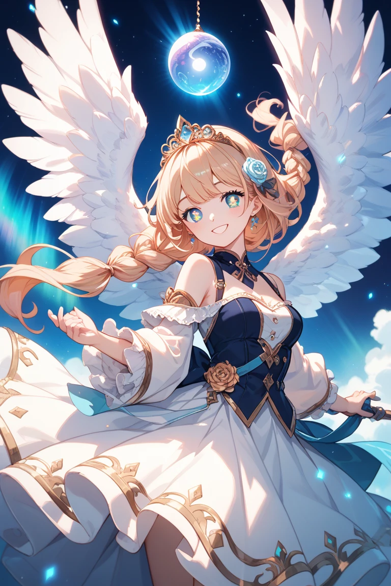 ((Highest quality)), ((masterpiece)), (detailed), Beautiful and cute angel,,piano,Fantasy、Beautiful background,Five fingers from above