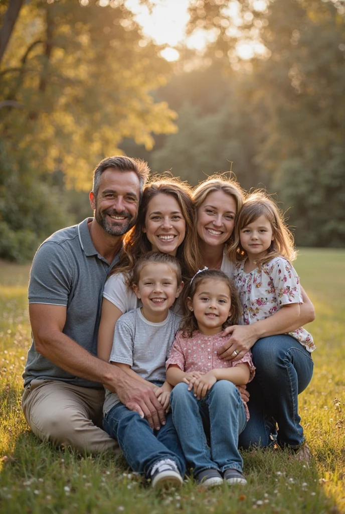 Casual family picture, one mather and father. kids are two girls and two boys
