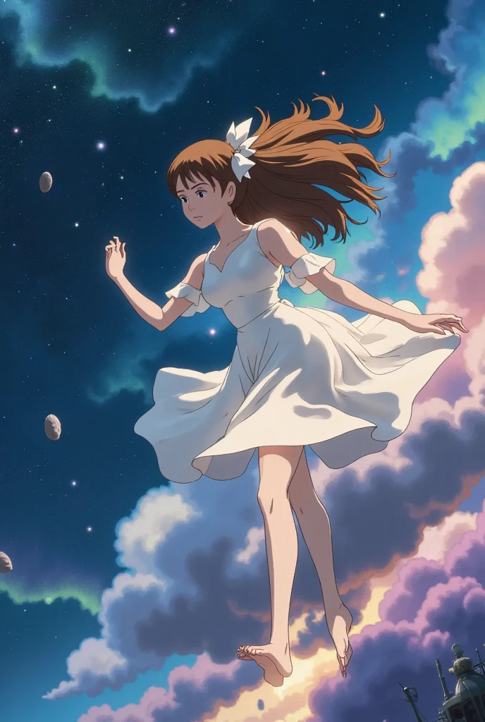 (Beautiful skyline,Magnificent sky),(Intense and dramatic imagery,the moving visual effects),(the high-hanging Polaris,Colorful natural light),(1girl),(white dresses,A gentle breeze floats),(dynamic pose:1.3,black eyes,black hime-cut hair,Sparkling maiden)[:0.8],(Large grasslands),(Oncoming breeze),(Brown hair in harmony with background:1.2),(Close-up,Long shot mashup)[::0.9] --auto