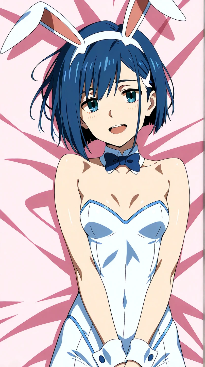 alone, One girl, View your viewers, 2D, anime, anime coloring, cowboy shot, Blue Hair, Short Hair, Pure white lace camisole, (Pure white lace panties), medium breast, Crying face