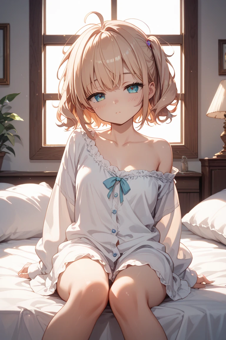 boyish Slanted Eyes Blonde whole body moonlight negligee Bob Short At the bed
