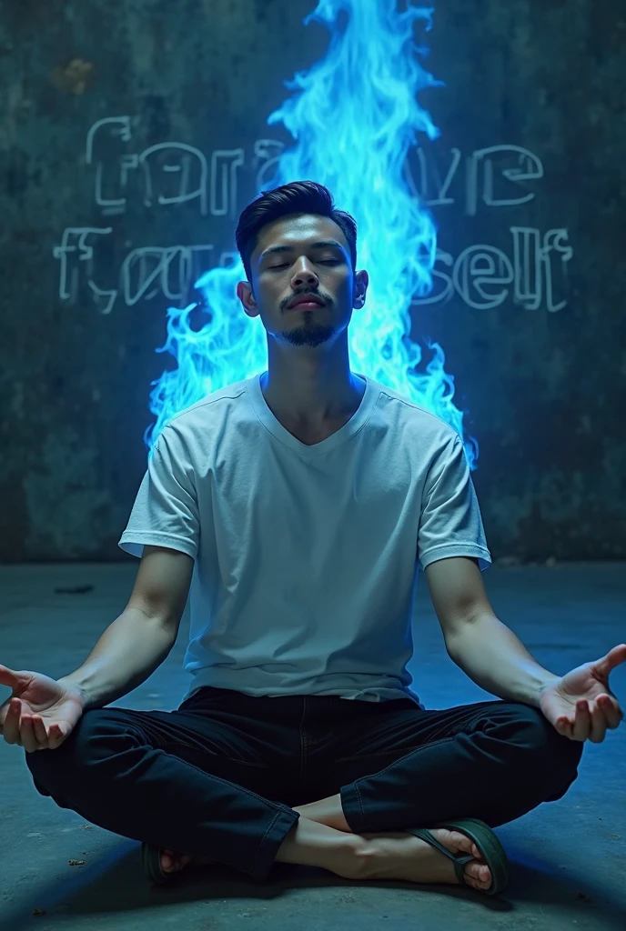 Ice Man, Chained, with flame, escaping from cracks in the ice, some people have frozen tongues
