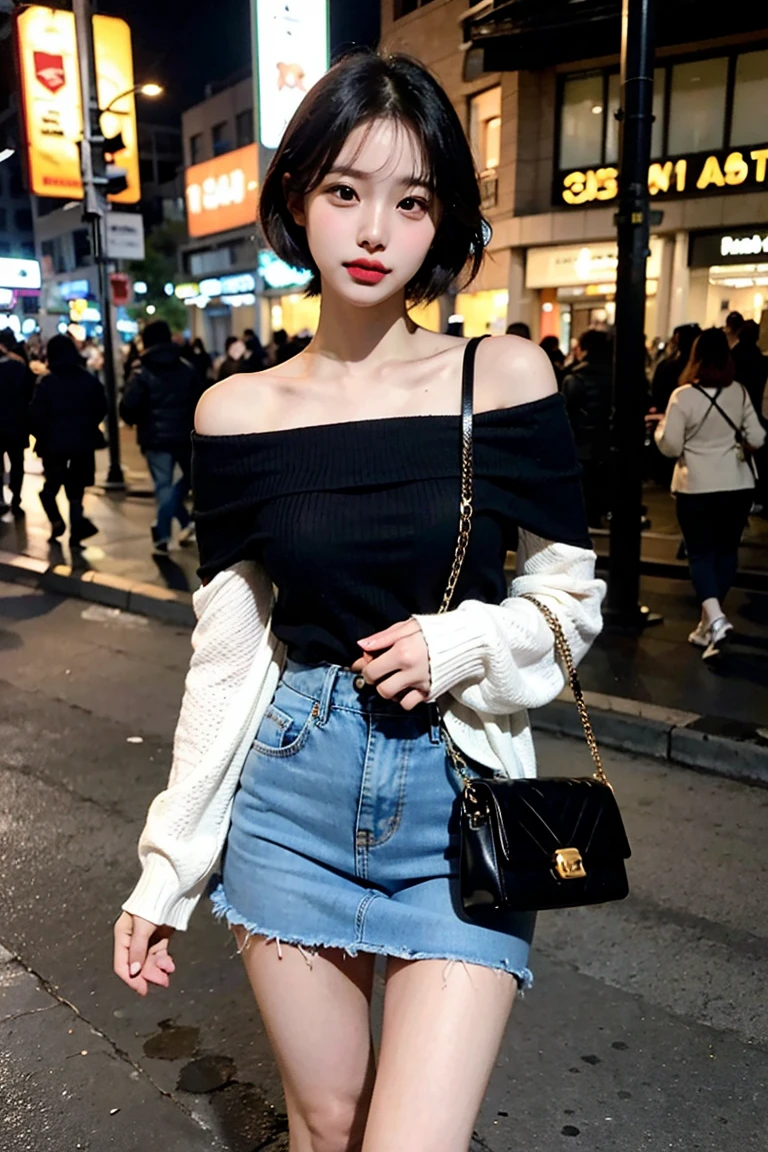 ((best quality)), ((masterpiece)), (Detailed), 1 girl, Off-the-shoulder sweater, millitary look