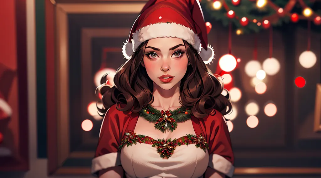 Aunt Cass, cleavage, seductive expression, sexual expression, Christmas lingerie, long stockings, translucent top, christmas gift, laying back, waiting to be played with