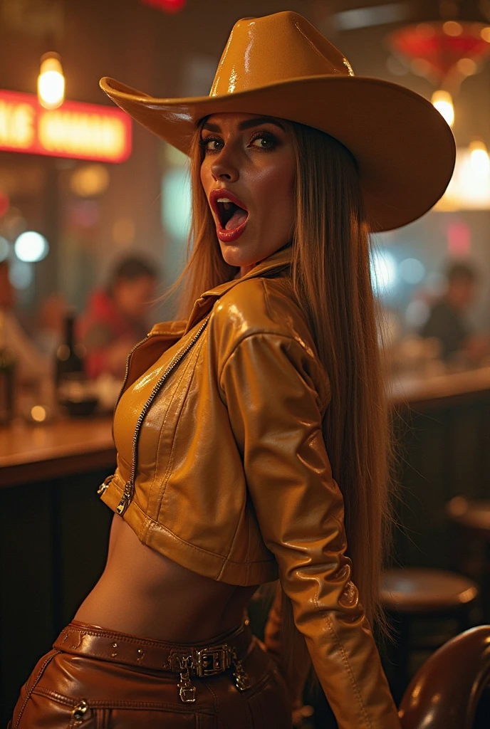 Créer une image de haute qualité 16k, photo réaliste, tres longue pause, photo kodak, objectif canon 85mm ,vu de très haut, plan large, avec une femme, Sydney Sweeney, habillée avec une robe noir paillettes royal très longue détrempée donnant l'impression d'un mouvement arrêté dans le temps se déplaçant subtilement avec le mouvement de ses pas, volant au vent, ouverte sur les cuisses, des bottes haute noir, un décolleté en "V" faisant apparaître ses seins, elle est coiffée d’nue couettes longue tombant sur une épaules et sa chevelure est brune avec des meche rouge bordeaux, elle porte sur la tête un chapeau haut de forme jaune ornementé. Elle a un regard menaçant., malicieux, les yeux vert perçant. L'un de ses pieds est légèrement avancé, comme si elle était en train de faire un pas en avant vers la camera. Le temps humide, Pluie forte, le corps de la femme mouillé, cheveux mouillé, elle se trouve dans une large avenue des voitures roule autour de Sydney Sweeney ,il fait nuit, elle est illuminé uniquement par les lumière des voitures. L'ensemble de la scène capture un moment de puissance, de détermination et de peur.