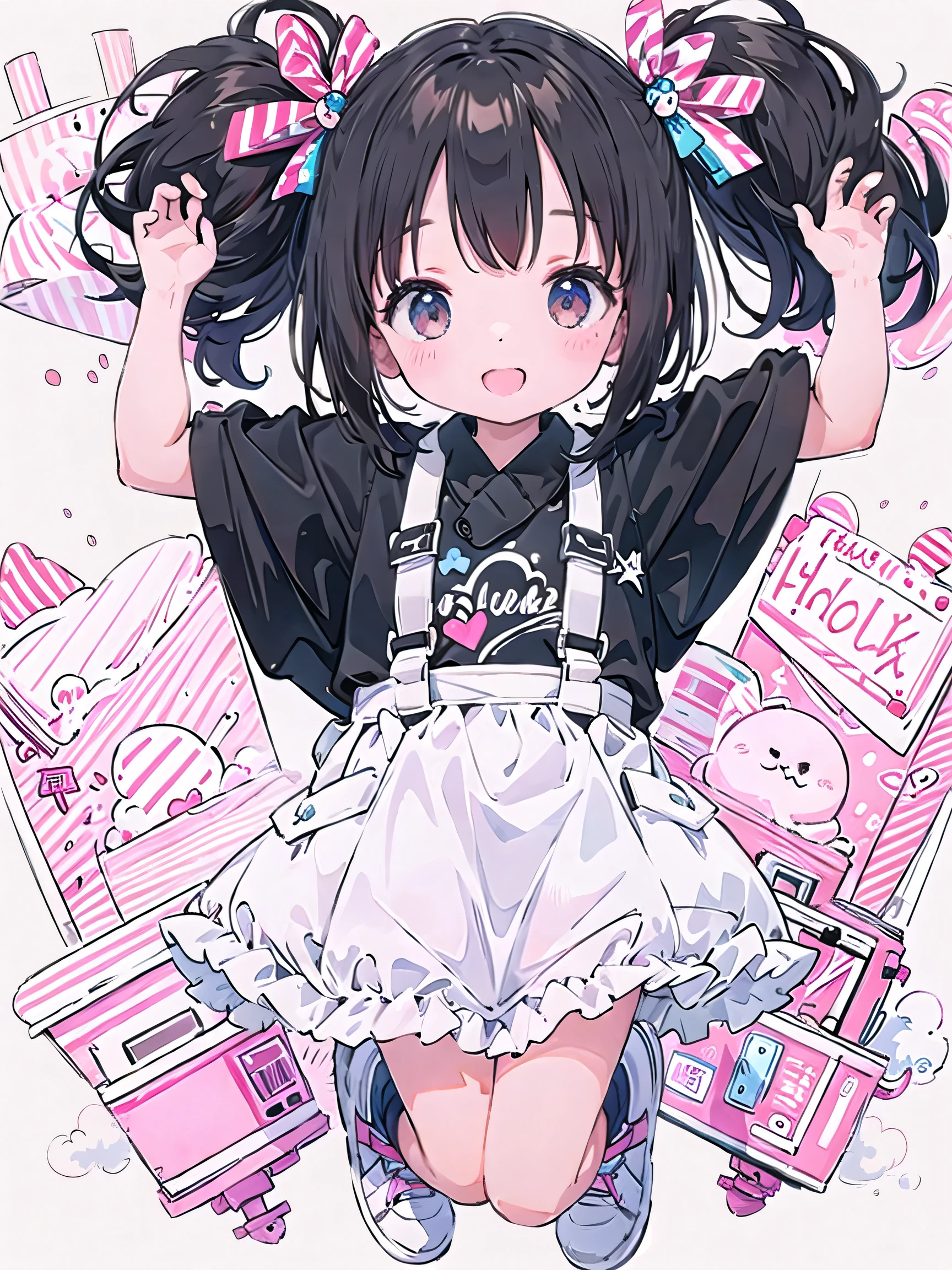 best quality、 masterpiece、 happy smile、8k、Ultra-fine、 black hair straight hair、 1girl 、A charming and cute pose、Pastel color base、whole body、Split forward roll、Gymnastics