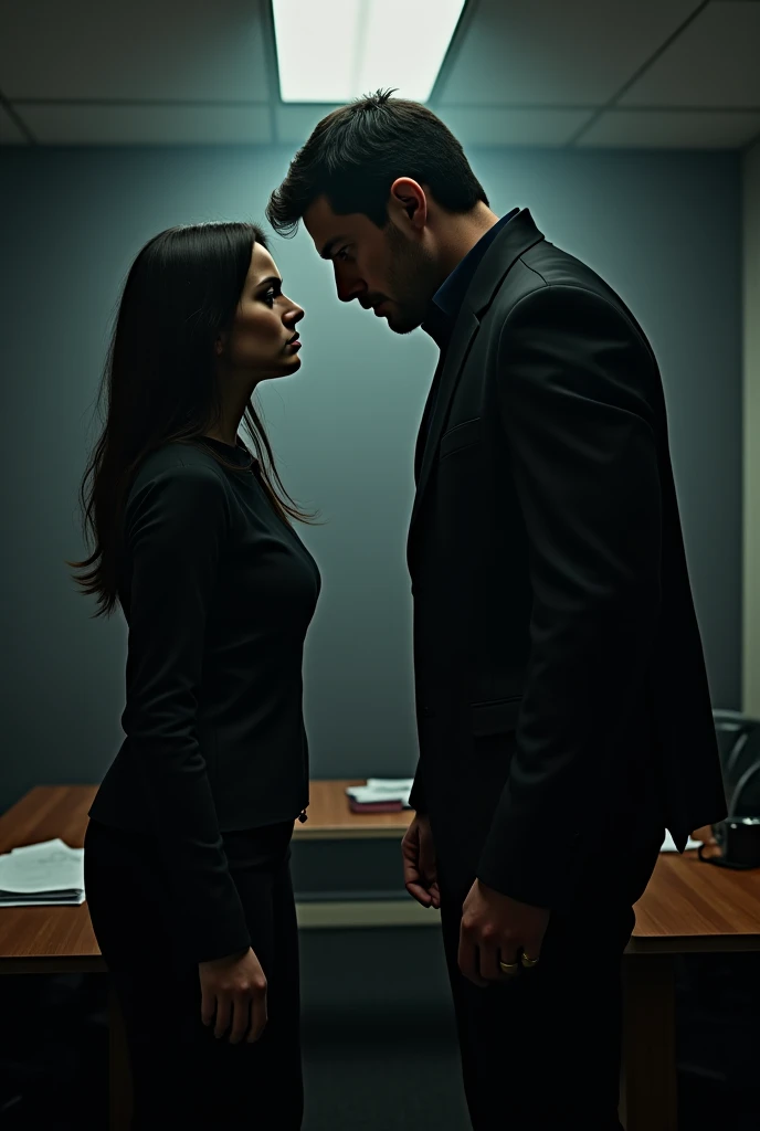 One Men in uniform yelling at one women inside home night view