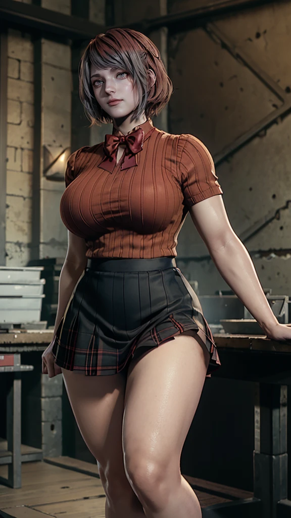 Prison School, Meiko SHIRAKI (Charakter) realistic version, wearing a provocative outfit, long platinum hair tied in a ponytail, tall, slender, flat stomach, orange blouse, slightly plump face, mature sadomasochistic woman's face, sadomasochistic look, long loose fringe, glasses, open sexy blouse, provocative take off, huge and voluminous breasts, heavy and sweaty, sweaty face, (short schoolgirl orange plaid skirt), sensuality and elegance, pose for photo, sweaty body, prison cell, cotton blouse open teacher, super realistic and detailed, prison saddle, prison bathroom, whip, panting, perverted woman, very perverted look, handcuffs, club, chair, provocative sexy poses, shapely legs, black gloves, sadomasochistic woman, Full HD, best quality, a masterpiece, professional lighting, realistic style
