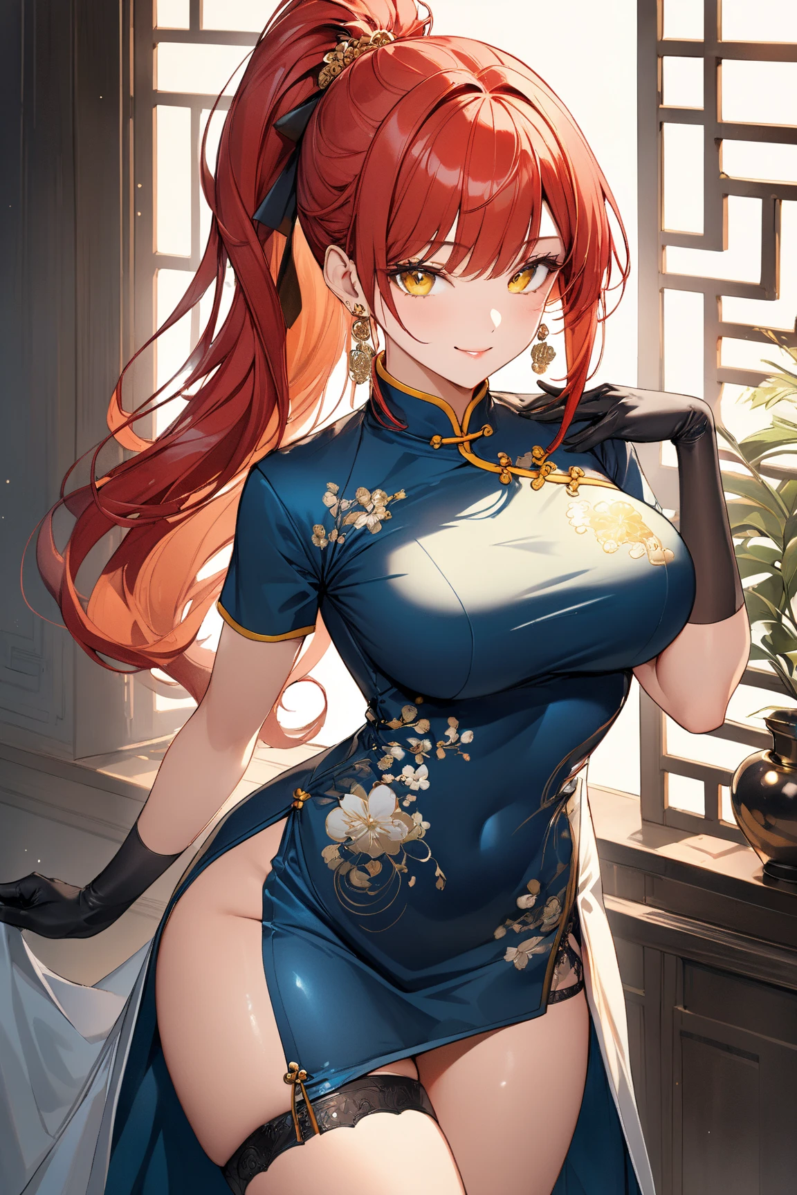 gray hair, , redhead, master painting, 8K qualthaty, master painting, 8K qualthaty, (substandard small breasts)、, Succubus, devil'wing, Delicate eye depiction, Delicate depiction of eyelashes, 繊細でDelicate eye depiction, Delicate depiction of facial features, Delicate depiction of physical characteristics, Delicate depiction of makeup, Metal Chain, long hair, ((red hair color))、slender body, open chest, long legs, ((exposed)) ((I was injured)) Bloodstained, that'come, gorgeous jewelry, areola, dream-like, barefoot、face like an idol、((show me your nipples))、Posthative character on thigh、、((shorts))、((((topless))))、、((braided hairstyley breasts are too big)))、macromastia、(thick ass)、big ass、(big thighs)、thick thighs、((blue eyes))、((((((China dress))))))、black color、((curved body))、(((China dress装)))、((Last))、(twin tails)