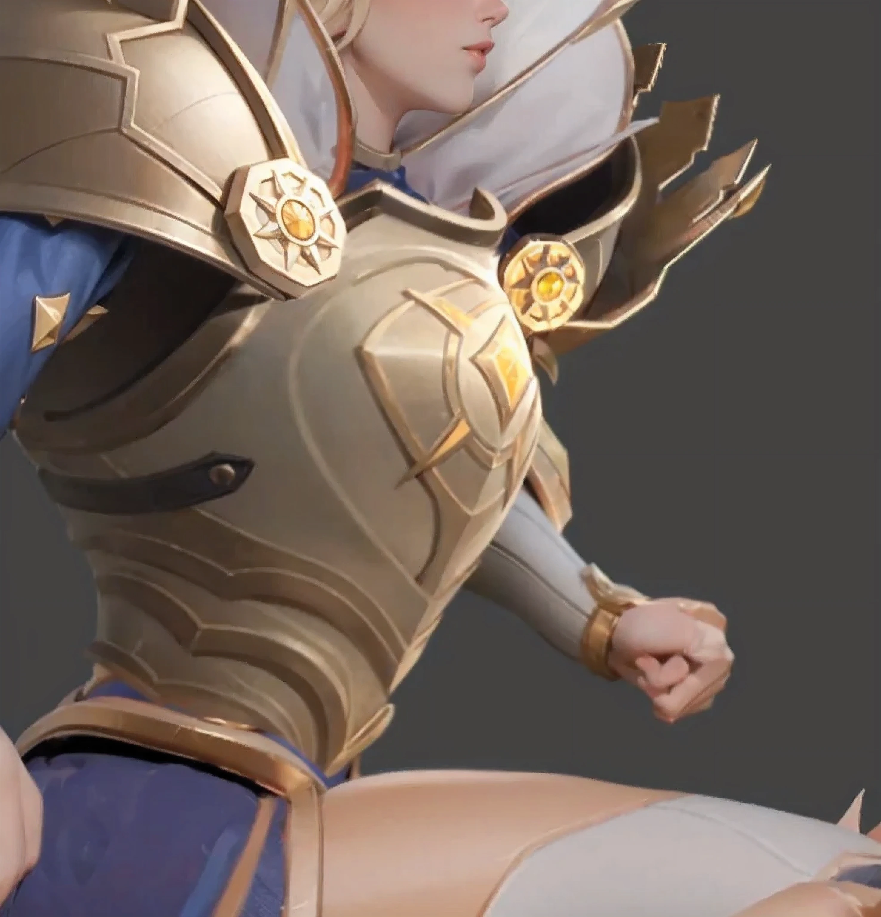 Female knight armor,Breastplate,Side close-up,Metallic,white armor,There is a jewel on the chest,UE5 Rendering,8K HD Texture