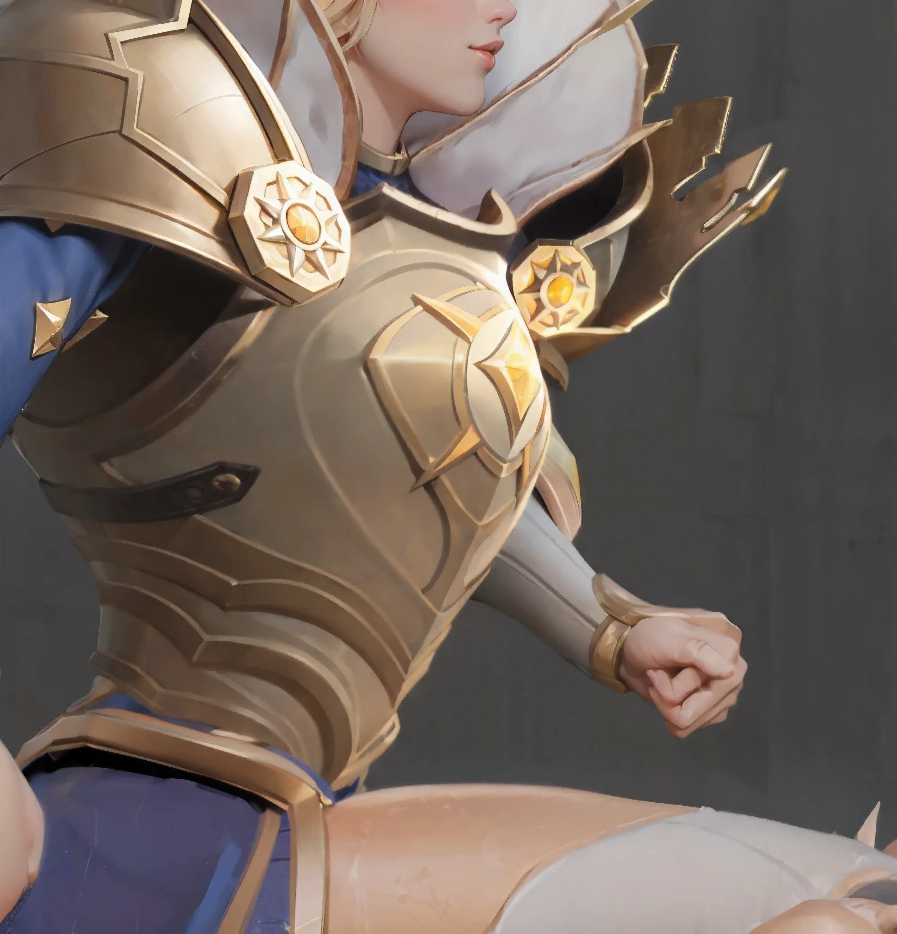 Female knight armor,Breastplate,Side close-up,Metallic,white armor,There is a jewel on the chest,UE5 Rendering,8K HD Texture