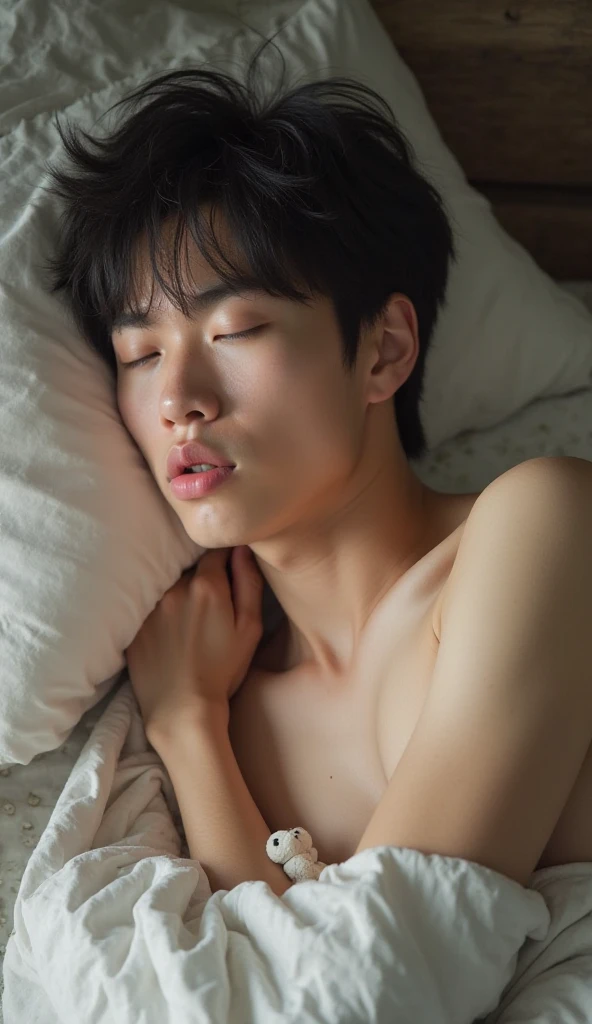 A naked twink man on his back
