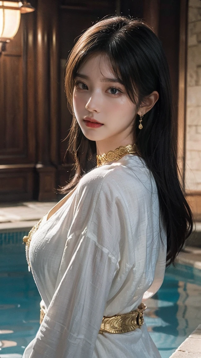 best quality, tmasterpiece,Ultra-high resolution,Clear face,(Reality:1.4),ferpect lighting,(upper body shot), (photorealistic:1.50), anime wallpaper, Guviz style artwork, cover-up fantasy up to magic , by Yang J, Guviz, beautiful artwork illustration, beautiful digital artwork, beautiful digital illustration, Li Song, beautiful anime portrait, art style in Beauvot, Lips wear thick red lipstick