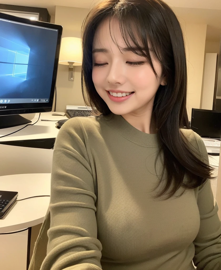 ((Best Quality, 8K, Masterpiece: 1.3)), 1girl, Slim Abs Beauty: 1.3, (Hairstyle Casual, Big Breasts: 1.2), Dress: 1.1, Super Fine Face, Delicate Eyes, Double Eyelids, Smile, Home
