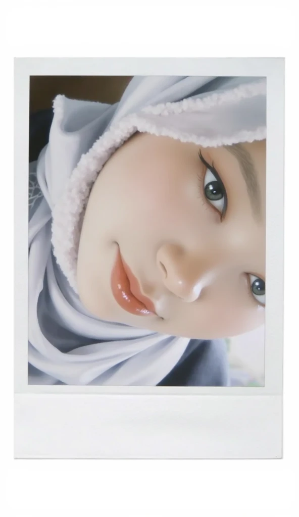 portrait of a little Asian girl wearing a red hijab, blue clothes