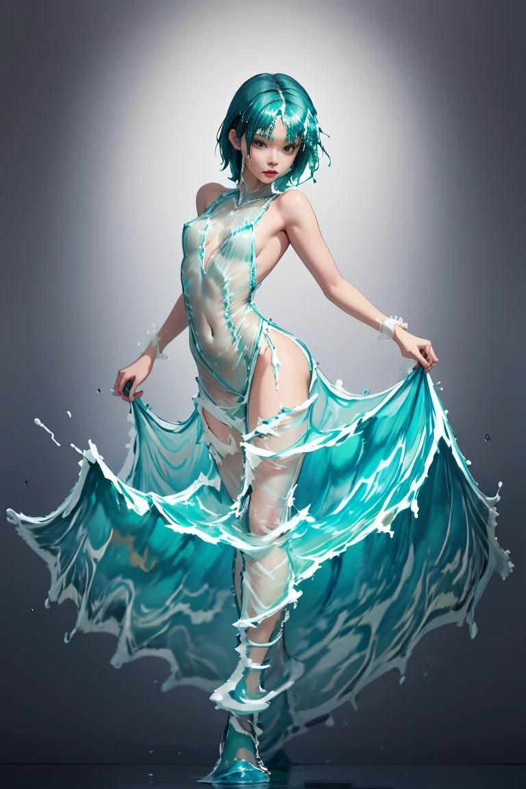 NSFW, hyper photorealistic, full-body view, Cuteness Pop Horror Style, Lewd hottie slime in colorful slime costume, micromini bikini, Cameltoe, Heavenly Nightmare Asany Beach, super detailed
