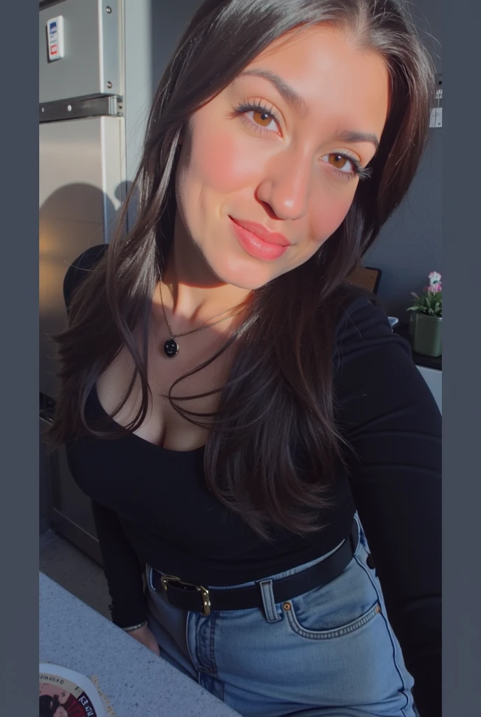 Mulher sorridente em um vestido preto segurando um bolo branco com uma borboleta, foto de perfil, foto glamorosa, 4 0 anos, meio corpo close-up, meio corpo, meio corpo shot, meio corpo shot, foto em close, foto no busto,foto lisonjeira,foto da parte superior do corpo,full head photo. Mulher com pele branca e cabelos escuros. ela tem cerca de 35 anos. Her pink lips are like a delicate flower, seus olhos castanhos escuros, grande e charmoso, parecem conter um mundo de maravilhas. Corpo fino. cintura fina. Your body exudes glamor and your face is the definition of beauty. altamente realista, lindo, pink lips, pink lipstick, sorridente, feeling of lightness and joy, hiperrealismo, pele muito elaborada, olhar direto. foto de corpo inteiro, foto clara, alta qualidade, high resolution, arte, 8K.