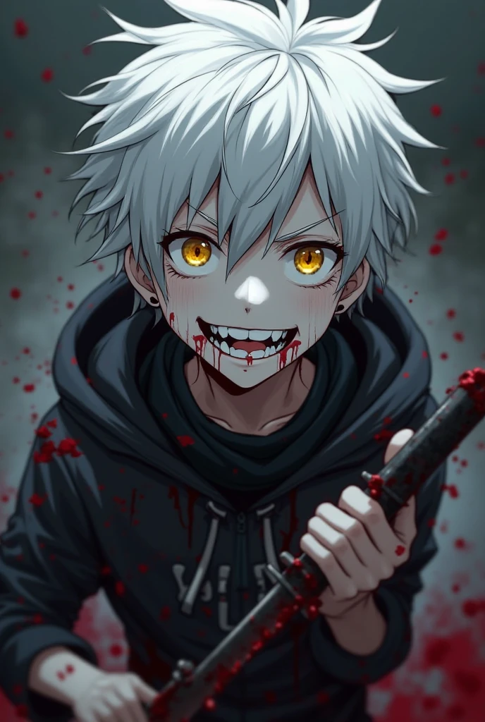 Japanese ager ghost with a terrifying smile dressed in white and with blood