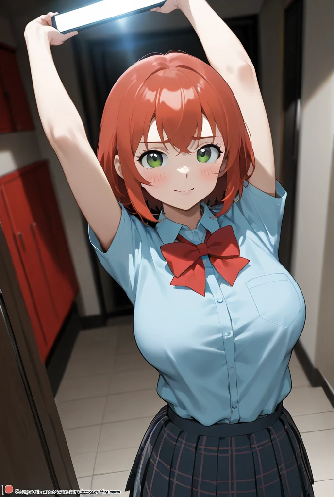 ((highest quality, High resolution, Perfect Pixel, 4k)), (Beautiful Anime Girls), Depth of written boundary、
Watching the audience,
Perfect body,
yuigahama yui, short hair, Brown eyes、Detailed eyes、
(Big Breasts)、
Focus on the chest、
office、
(White shirt、Black Pencil Skirt:1.2)、clavicle、
smile、Selfie、