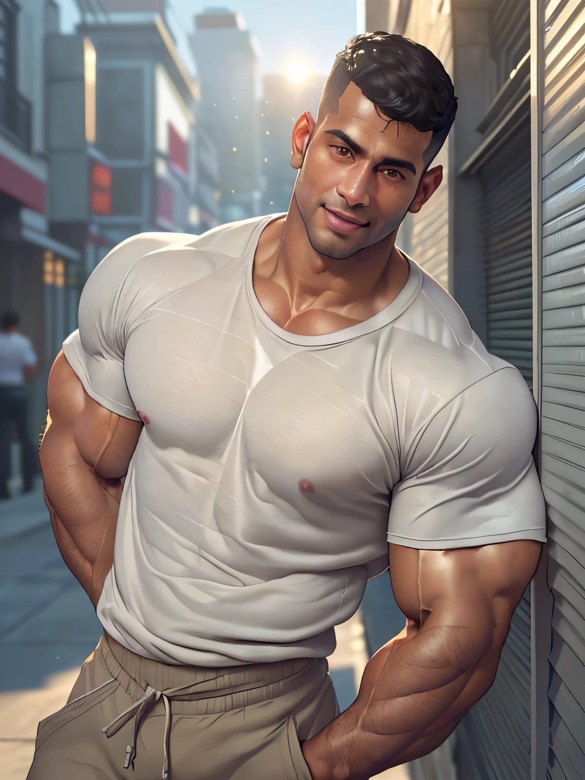 Handsome miltary man in full uniform 30 years old small beared Desi mascular dark skin handsome jaat weared tight miltary uniform pehlwan man weared with wetty skin sweat is dripping from body huge wide muscular shoulders, wide chest, abs, masculine wide triceps, arms, biceps, big masculine legs, wide thighs, calfs, black-haired, hair falls on your face, Mesmerizing brown eyes, standing in style in forest, His perfect( big huge penis) is (coming out) of his pant,masterpieces, more seductive erotic exotic poses