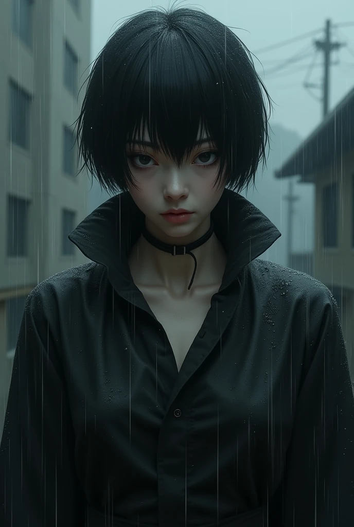 anime girl in a black dress standing on a city street, anime moe art style, Smooth Anime CG Art, anime style 4 k, Anime style. 8K, badass anime 8 K, Female protagonist 👀 :8, realistic anime 3 d style, artwork in the style of guweiz, digital anime illustration, rainy streets in the background, realistic anime art style