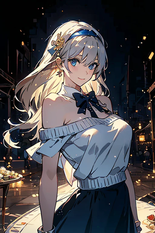 masterpiece, best quality, 1 solo girl, silver hair, blue eyes, long hair, medium breasts, sexy body and face, wavy hair, smile, sleeveless shirt, scarf, black thigh-high, mini skirt, pendant, bracelet, jewelry, earrings, feather hair ornament, book, lying at the bed, night, sexy pose, cowboy shots, detailed body, face, and eyes, sharp focus, vibrant, creative, dynamic, high definition, high resolution, 8k, (Upscale: R-ESRGAN 4x+ Anime6mage enchance:4x), voluptuous body, cinema lightning, dakimakura style, looking at the viewer, twin braids